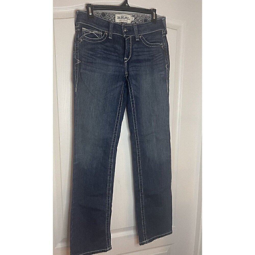 Ariat REAL Denim Jeans Size 27R Mid Rise Real Straight Icon, Ocean Wash